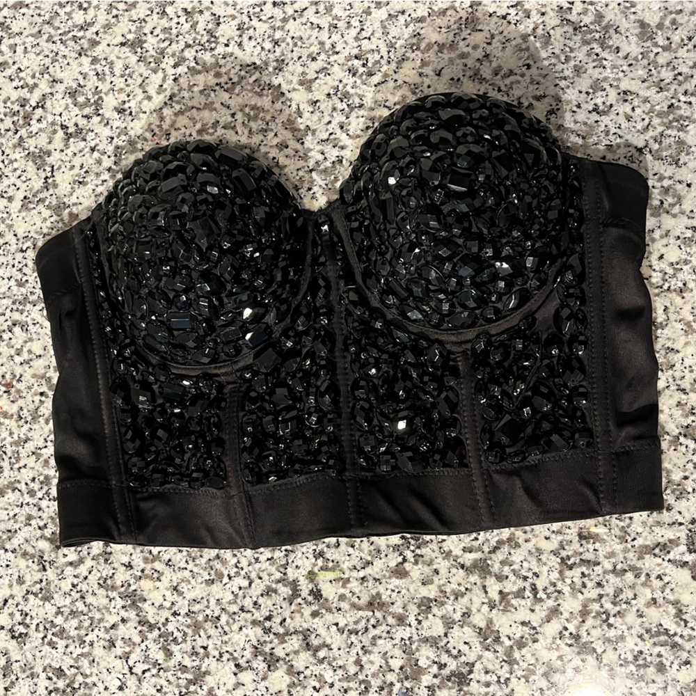 Strapless bedazzled top